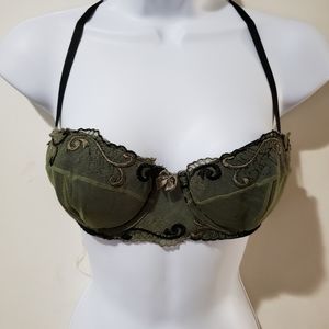 Fredericks of Hollywood size small green  and black halter bra
